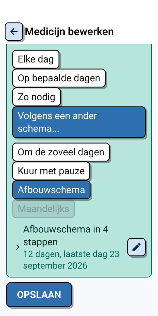 Afbouwschema in vier stappen in het bewerkscherm