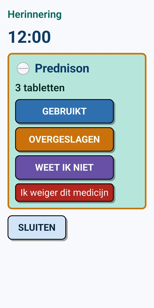 Herinnering op het volledige scherm met grote knoppen